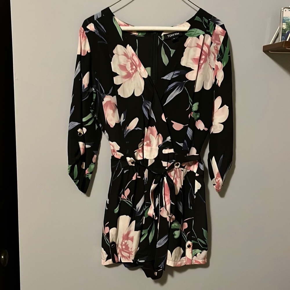 Yumi Kim black silk floral romper